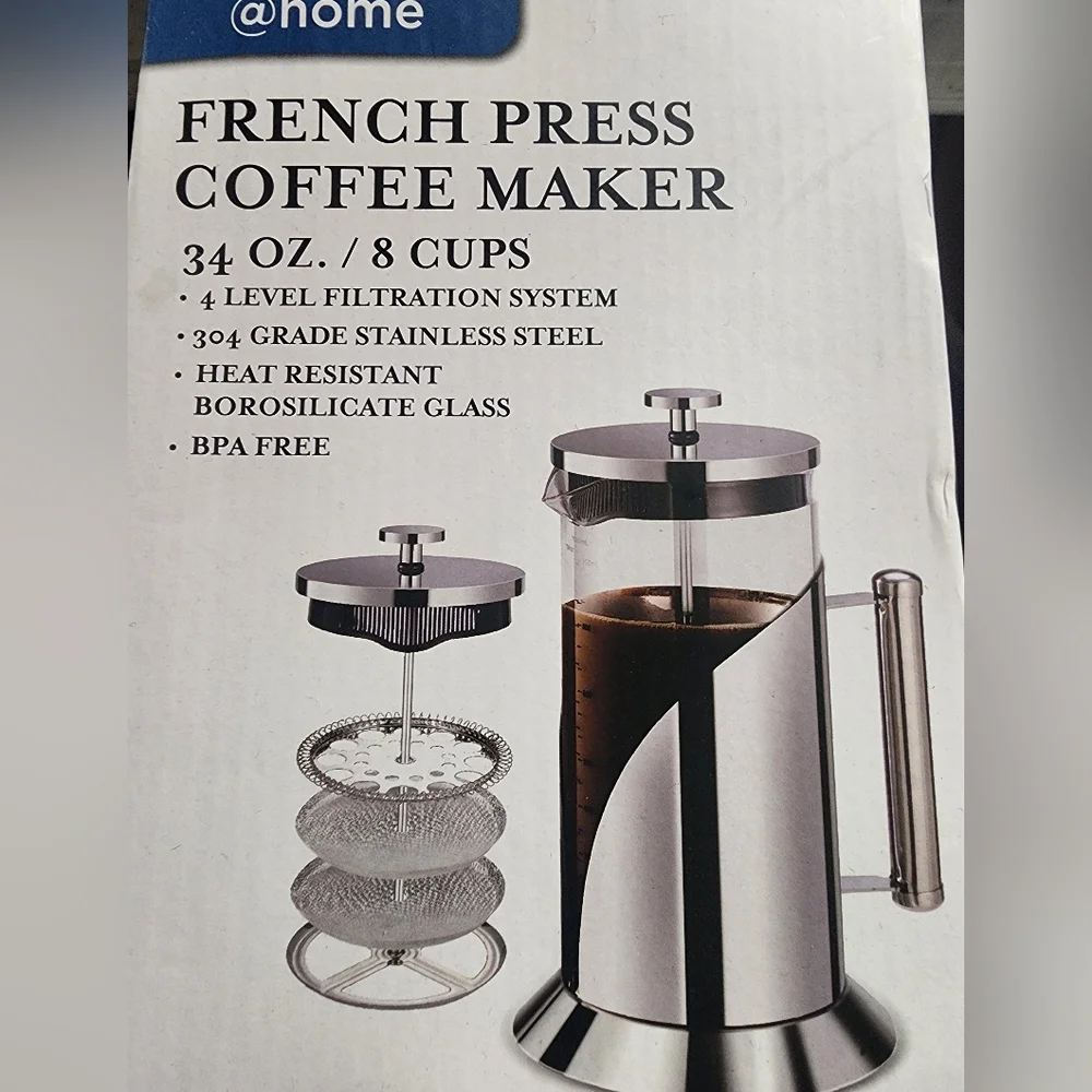 French Press Coffee Maker 34oz 8 Cups Stainless Steel 4 Level Filtration New 294